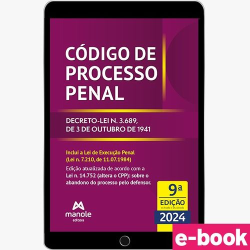 Código de Processo Penal - 9ª Edição - Decreto-lei n. 3.689, de 3 de outubro de 1941 - Ebook